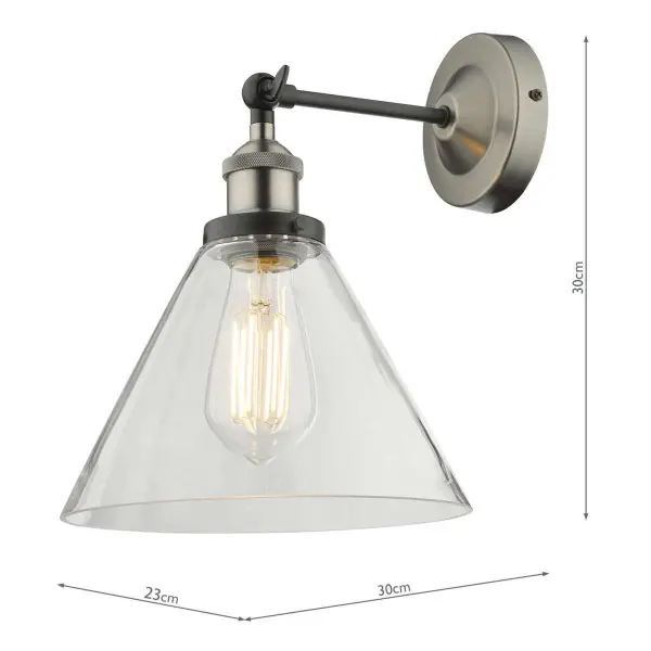 Ray 1 Light Wall Bracket Antique Nickel with Clear Glass