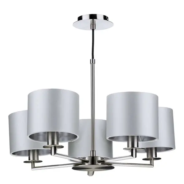 Rex 5 Light Pendant in Satin Nickel (Shade Colour Options)