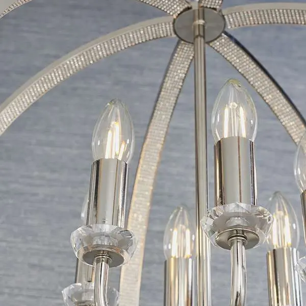 Ritz 6 Light Nickel & Crystal Pendant