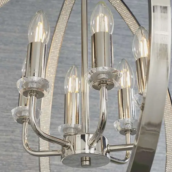 Ritz 6 Light Nickel & Crystal Pendant