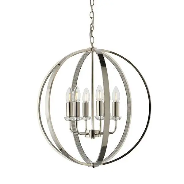 Ritz 6 Light Nickel & Crystal Pendant