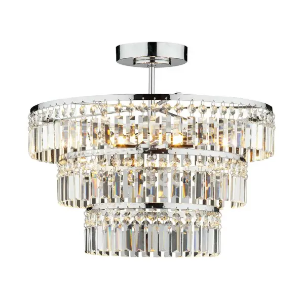 Rowena 3-light chrome semi flush crystal fitting