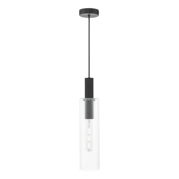 Ruben Satin Black & Ribbed Glass Pendant