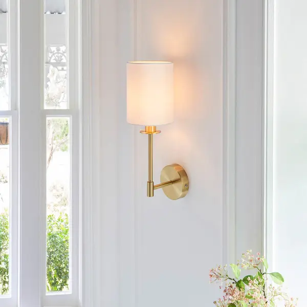 Sancerre Satin Brass Wall Light C/W White Shade