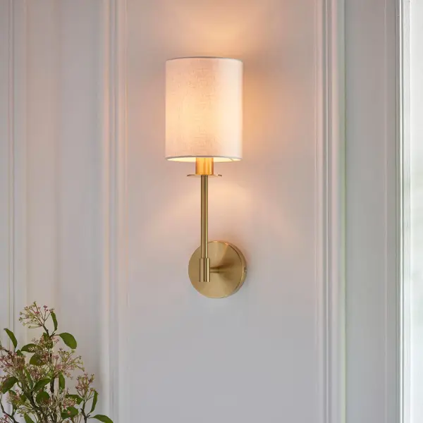 Sancerre Satin Brass Wall Light C/W White Shade