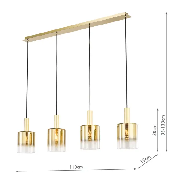 Savannah 4 Light Satin Gold & Ombre Glass Bar Pendant