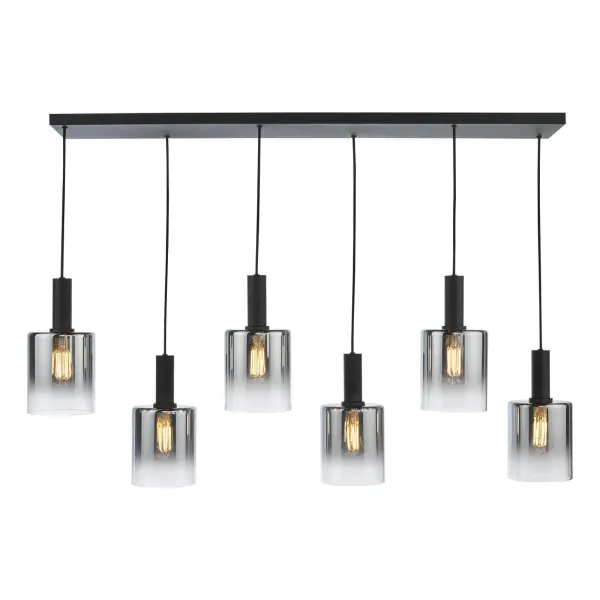Savannah 6 Light Bar Pendant in Matt Black & Smoked Glass Finish