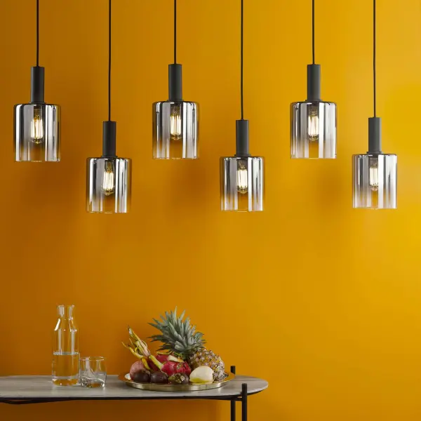 Savannah 6 Light Bar Pendant in Matt Black & Smoked Glass Finish