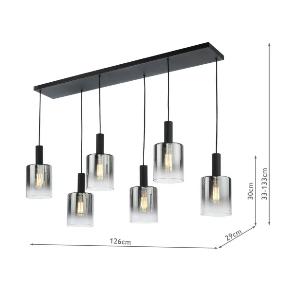 Savannah 6 Light Bar Pendant in Matt Black & Smoked Glass Finish