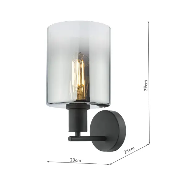 Savannah Matt Black & Smoked Glass Wall Fitting