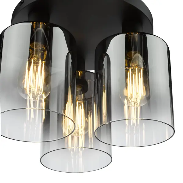 Savannah 3 Light Matt Black & Smoked Glass Flush Fitting