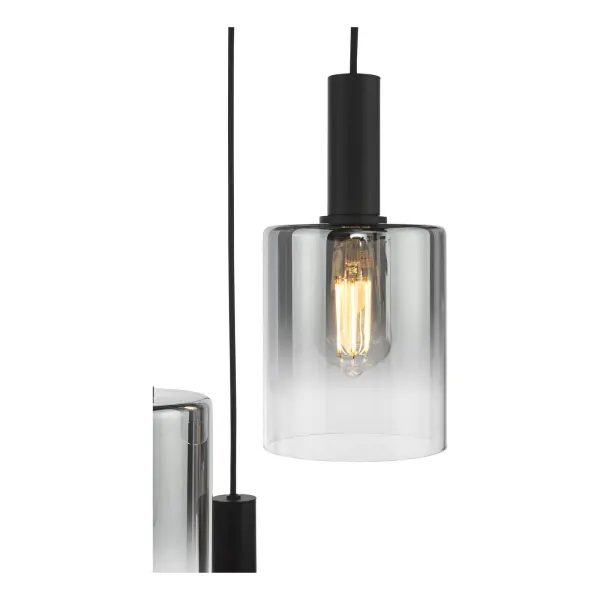 Savannah 3 Light Matt Black & Smoked Glass Cluster Pendant