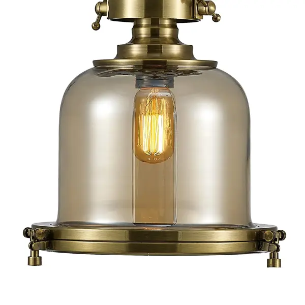 Riley Small Bell Pendant in Antique Brass & Cognac Glass