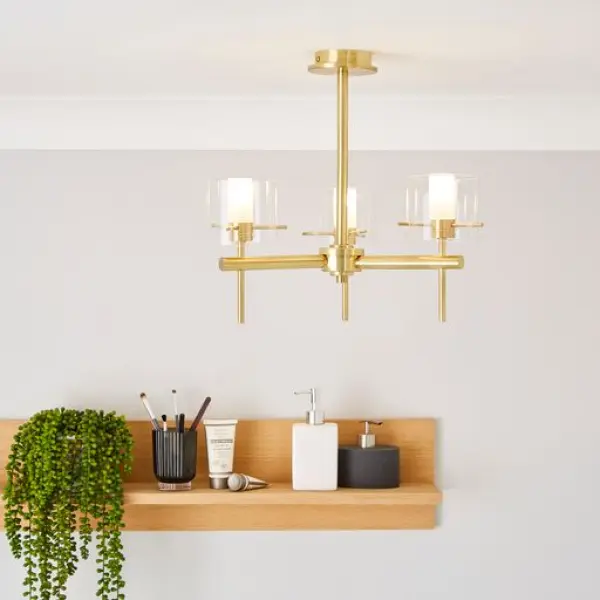 Gene 3 Light Semi Flush Fitting in Satin Brass IP44