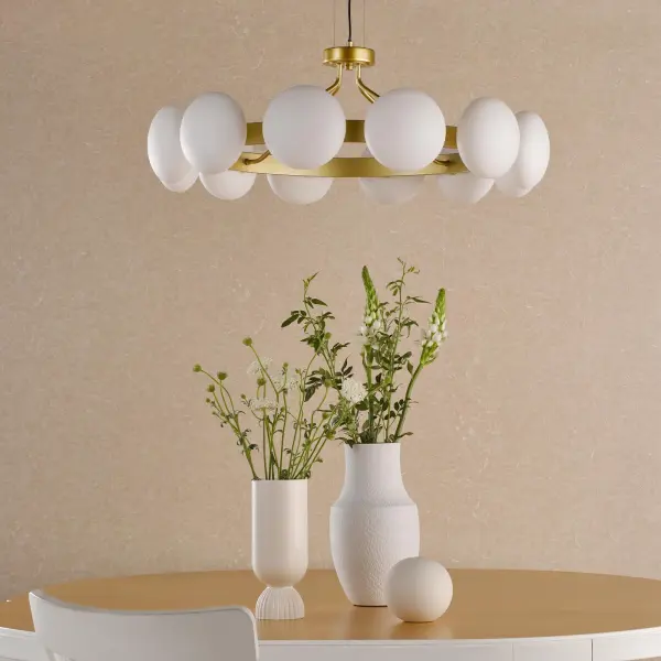 Tauri 12 Light Gold & Opal Glass Pendant