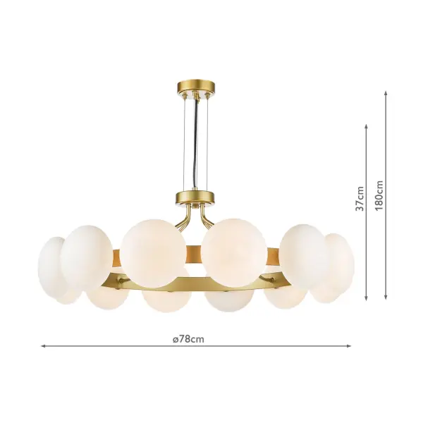 Tauri 12 Light Gold & Opal Glass Pendant