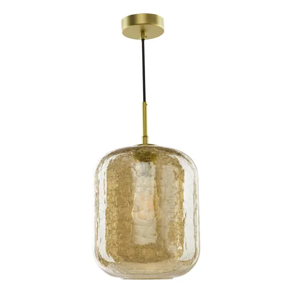 Tavia Satin Gold Single Pendant with Amber Glass