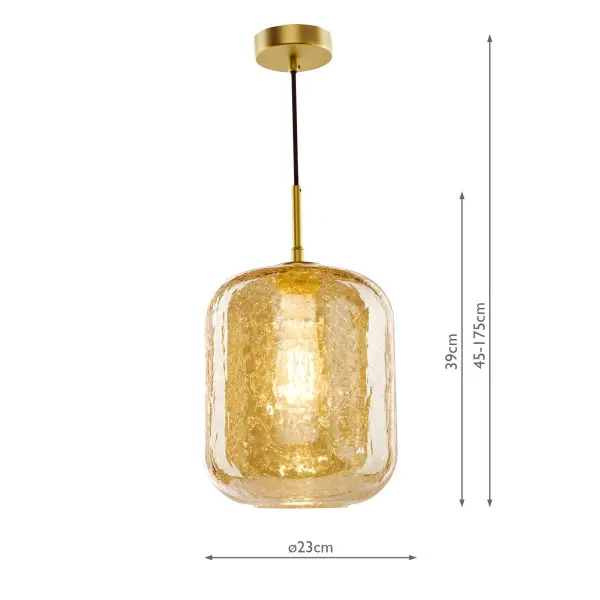 Tavia Satin Gold Single Pendant with Amber Glass