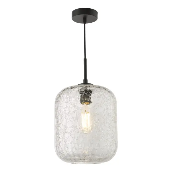 Tavia Matt Black Single Pendant with Crackle Glass