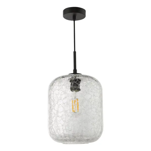Tavia Matt Black Single Pendant with Crackle Glass