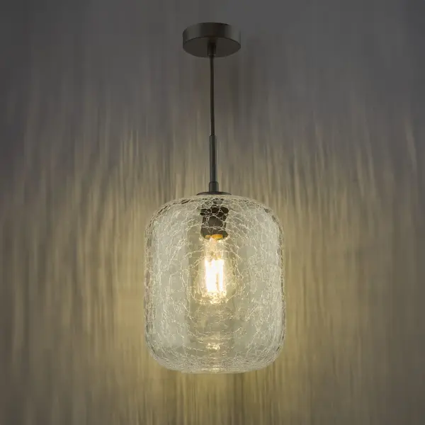 Tavia Matt Black Single Pendant with Crackle Glass