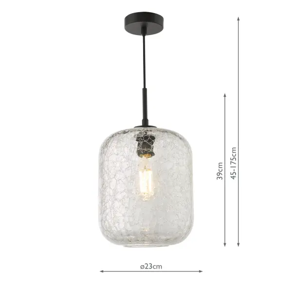 Tavia Matt Black Single Pendant with Crackle Glass