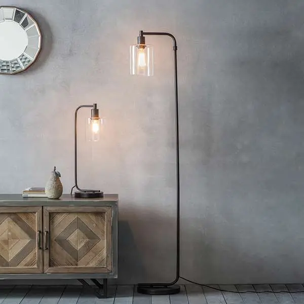 Toledo Matt Black Floor Lamp with Clear Glass Head