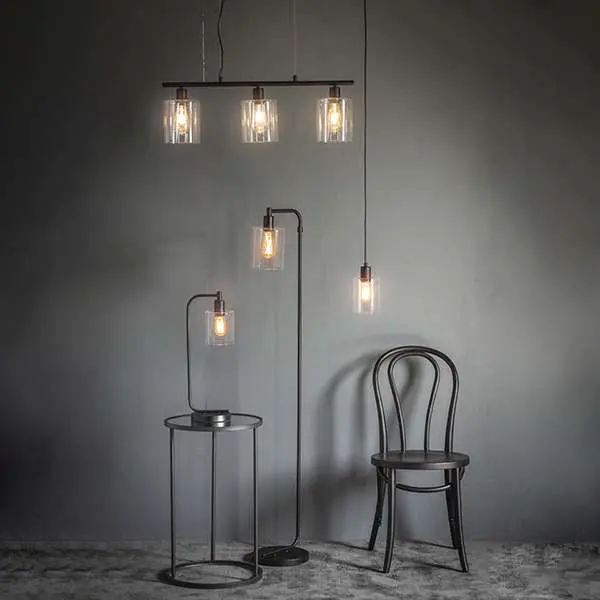 Toledo Matt Black Floor Lamp with Clear Glass Head