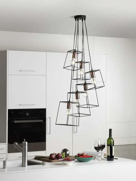 Tower 6 Light Cluster Pendant Black
