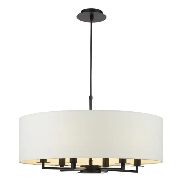 Tyler 6 Light Matt Black Pendant C/W White Drum Shade