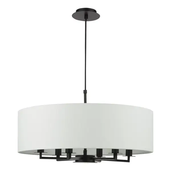 Tyler 6 Light Matt Black Pendant C/W White Drum Shade