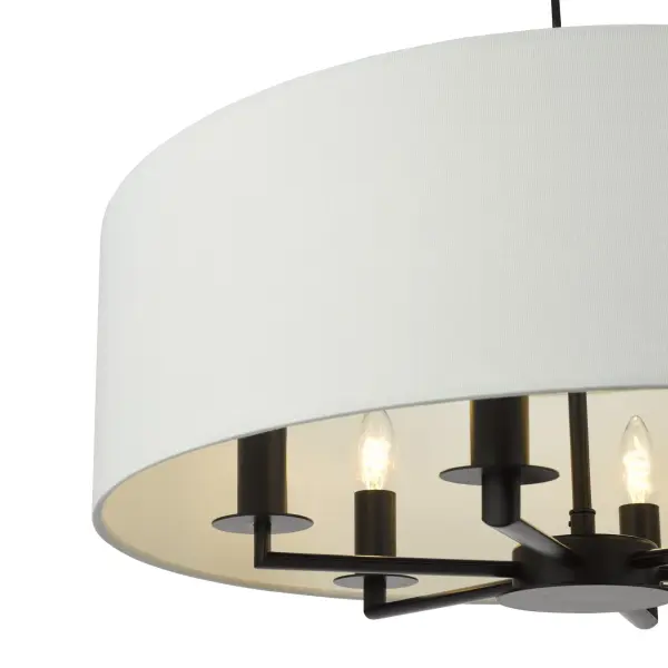 Tyler 6 Light Matt Black Pendant C/W White Drum Shade