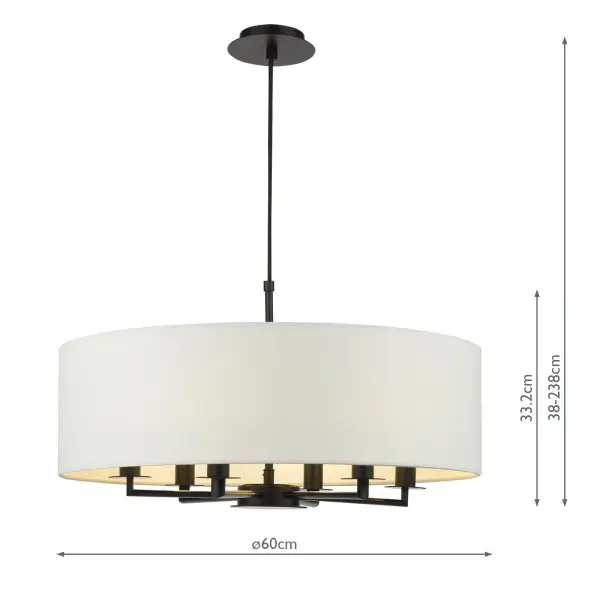 Tyler 6 Light Matt Black Pendant C/W White Drum Shade