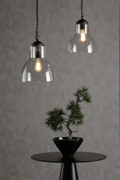 Upton Small Single Black & Glass Pendant