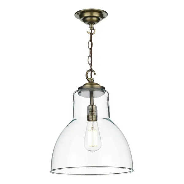 Upton Large Clear Glass Antique Brass Pendant