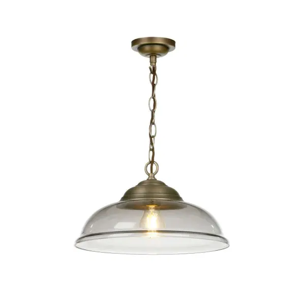 WEBSTER 1 light pendant smoked glass with antique brass