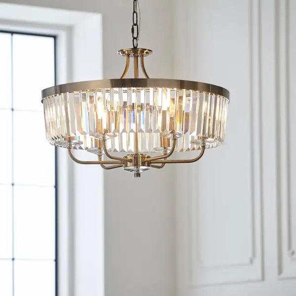 Carol 6 Light Antique Brass & Clear Glass Chandelier