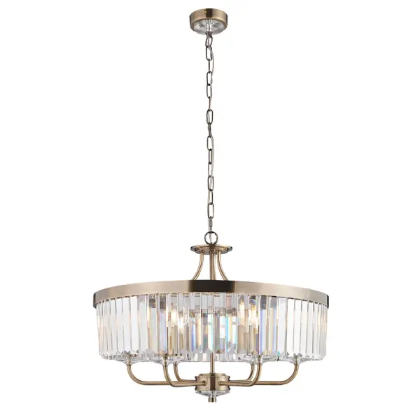 Carol 6 Light Antique Brass & Clear Glass Chandelier