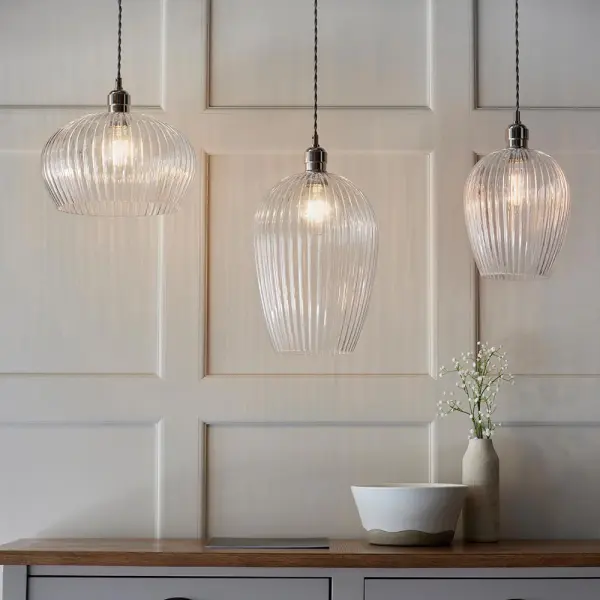 Molly Ribbed Glass Bowl Pendant