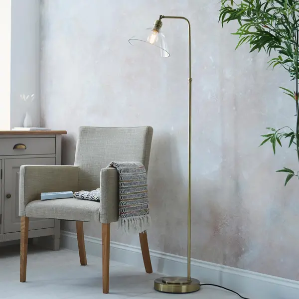 Lucy Antique Brass & Clear Glass Floor Lamp
