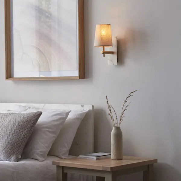 Ellie Brass & Marble Wall Light with Tapered Shade