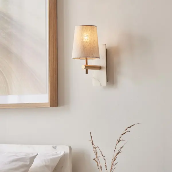 Ellie Brass & Marble Wall Light with Tapered Shade