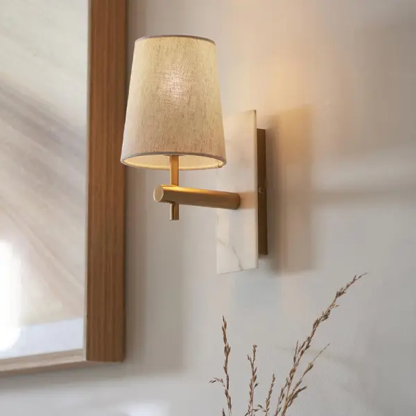 Ellie Brass & Marble Wall Light with Tapered Shade