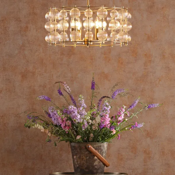 Yuridia 4 Light Satin Gold & Ribbed Glass Ceiling Pendant