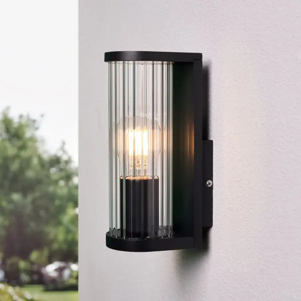 Akuma Ribbed Glass & Black Wall Light