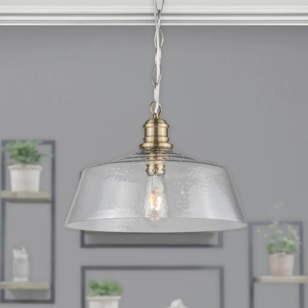 Millar Single Glass Pendant in Antique Brass