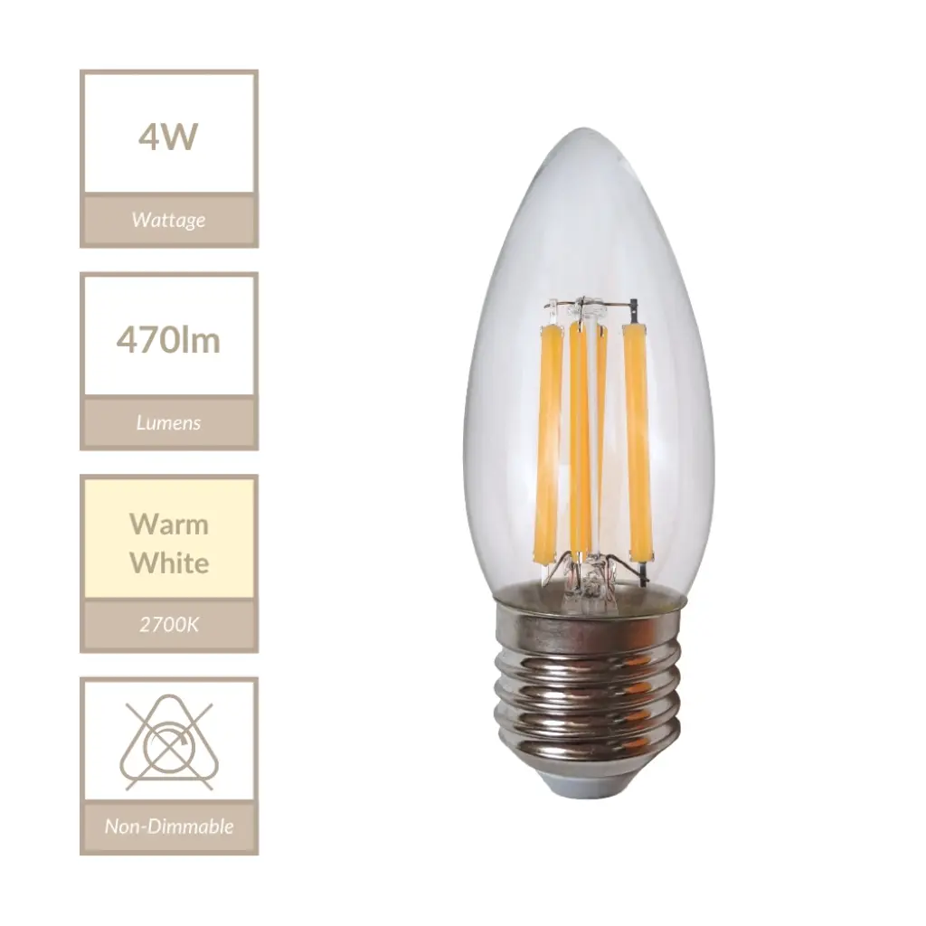 4W E27 Non Dimmable Candle Bulb in Warm White
