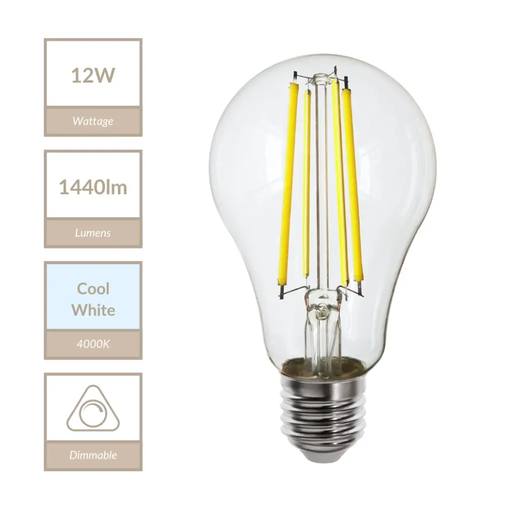 12W GLS Dimmable E27 Bulb in Cool White