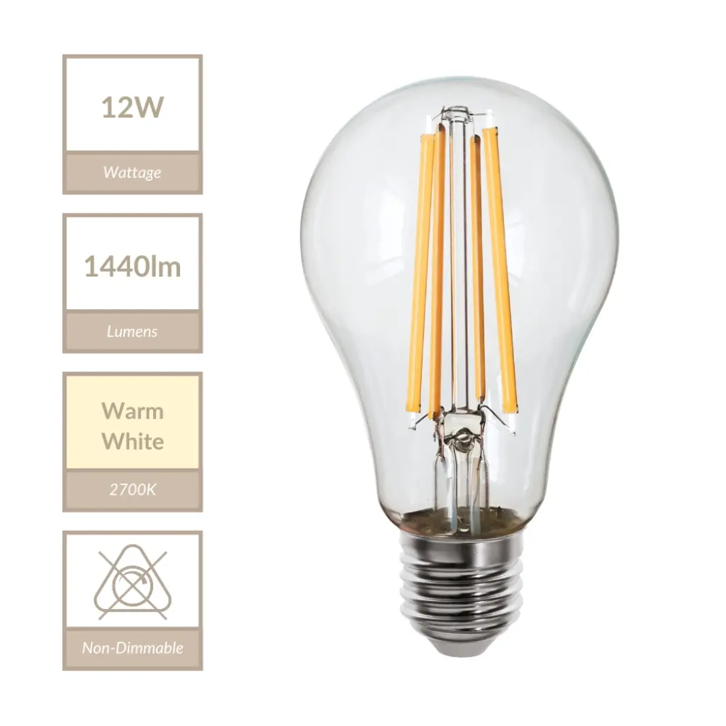 12W GLS Non-Dimmable E27 Bulb in Warm White