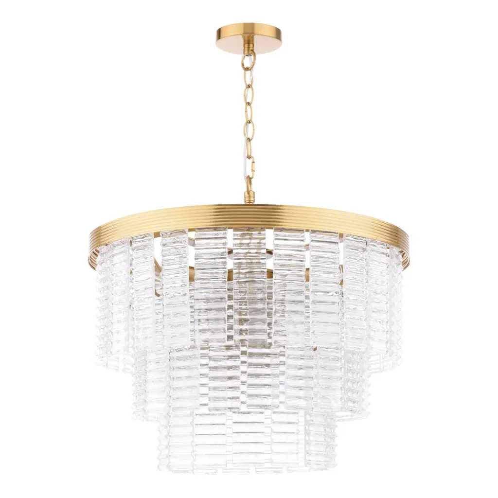 Moesha 6 Light Natural Brass & Ribbed Glass Pendant